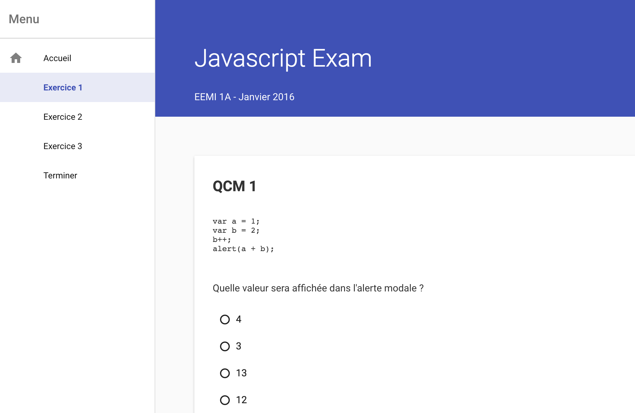 Javascript Exam screenshot